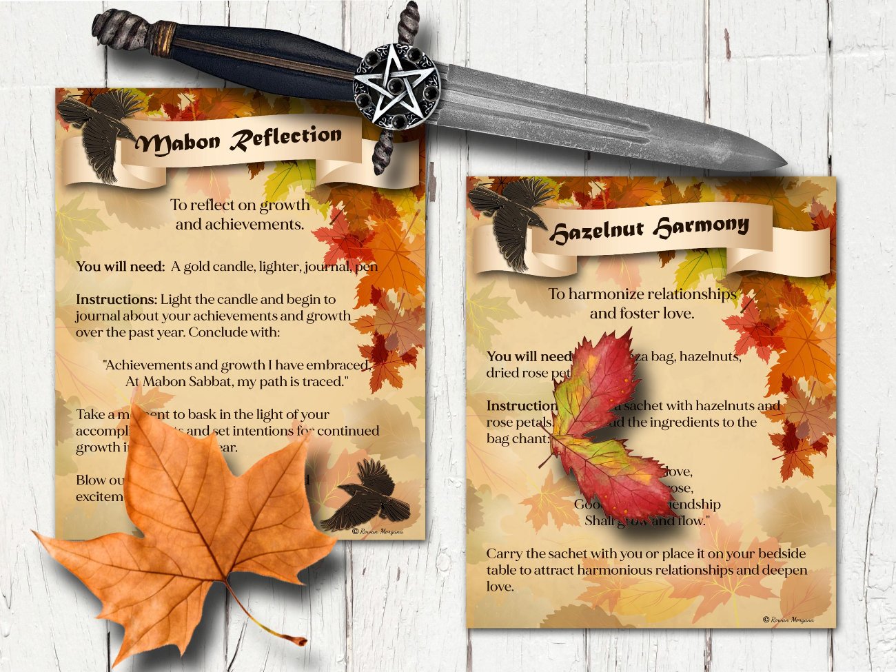 MABON SPELL CARDS, Spells and Magic, 10 Printable Postcards, 5.5&quot; x 4.5&quot;, Wicca Sabbat Altar, Autumn Equinox Rituals - Morgana Magick Spell