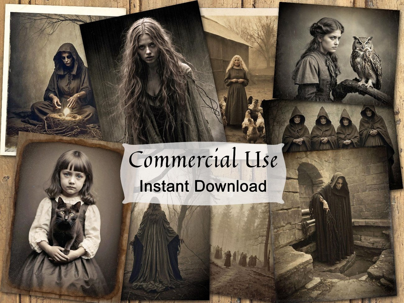 OLD WITCHCRAFT PRINTS, Antique Sepia Photos, Creepy Witch Printable, Commercial Use, 33 Witchy Images, Spooky Book of Shadows Grimoire Kit - Morgana Magick Spell