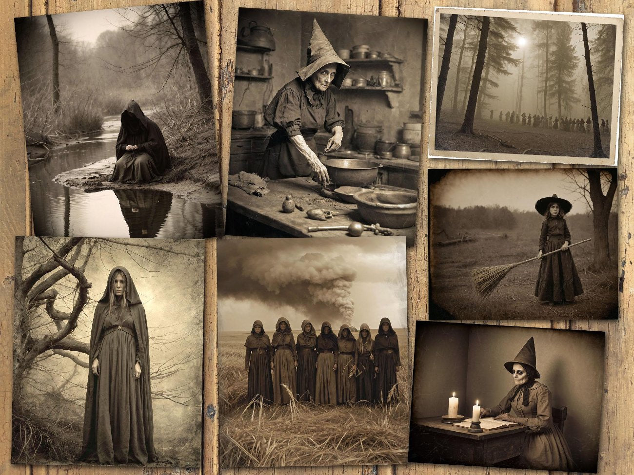 OLD WITCHCRAFT PRINTS, Antique Sepia Photos, Creepy Witch Printable, Commercial Use, 33 Witchy Images, Spooky Book of Shadows Grimoire Kit - Morgana Magick Spell