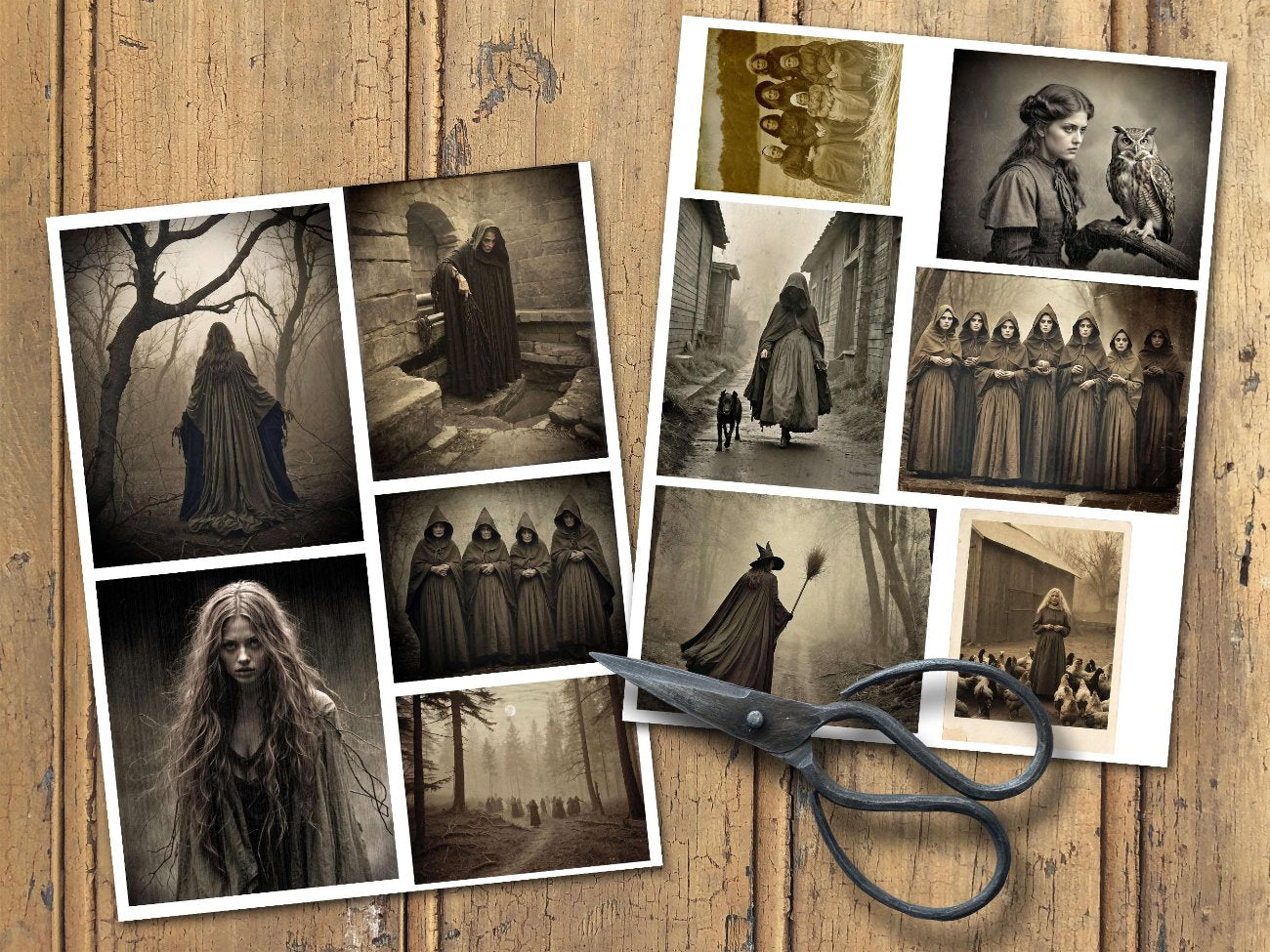 OLD WITCHCRAFT PRINTS, Antique Sepia Photos, Creepy Witch Printable, Commercial Use, 33 Witchy Images, Spooky Book of Shadows Grimoire Kit - Morgana Magick Spell