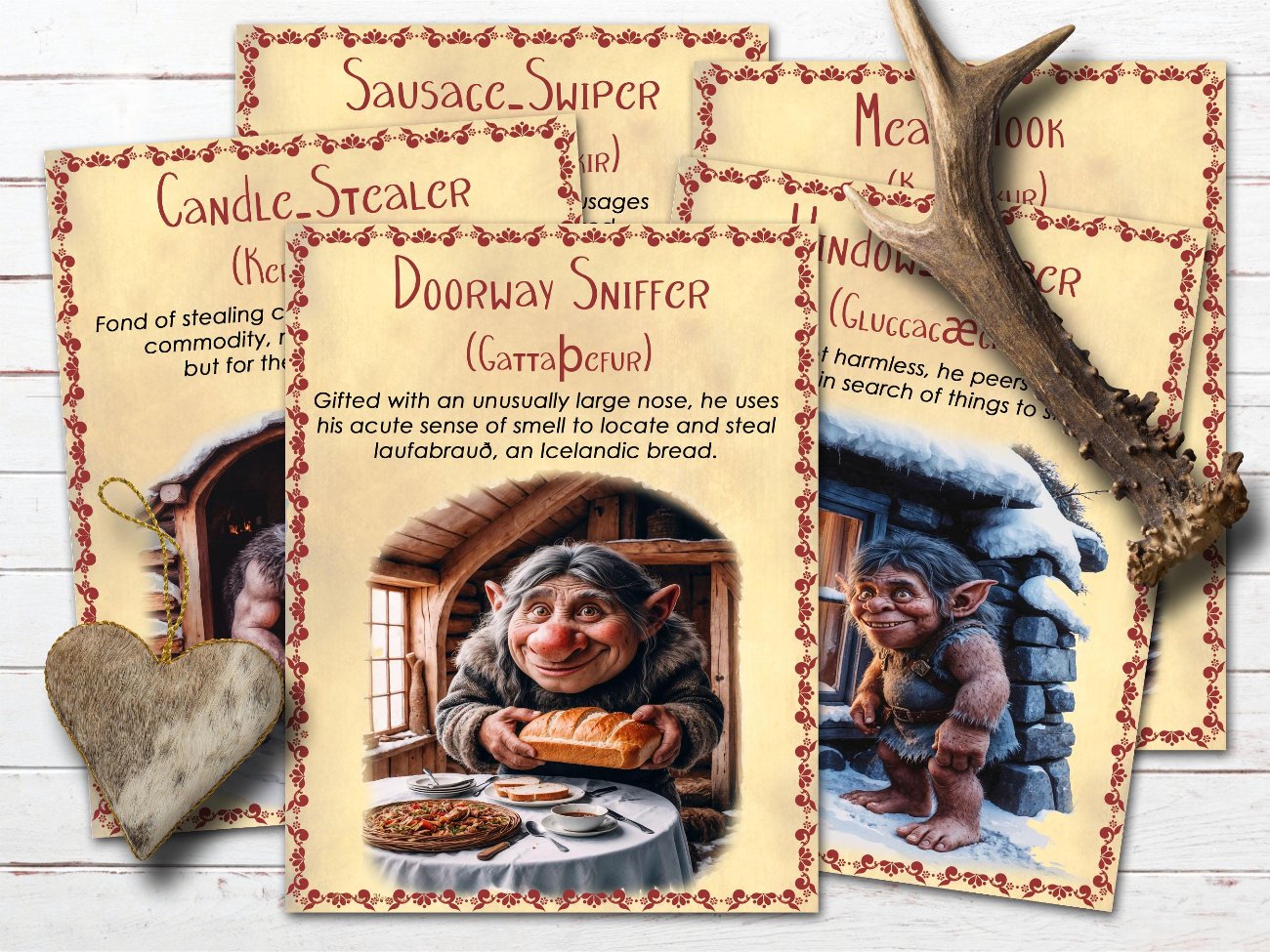 ICELANDIC YULE LADS Legend, Gryla, Winter Solstice, Christmas Monster, Calendar, Postcards, Scandinavian Folklore, Nordic Xmas, 21  Pages - Morgana Magick Spell