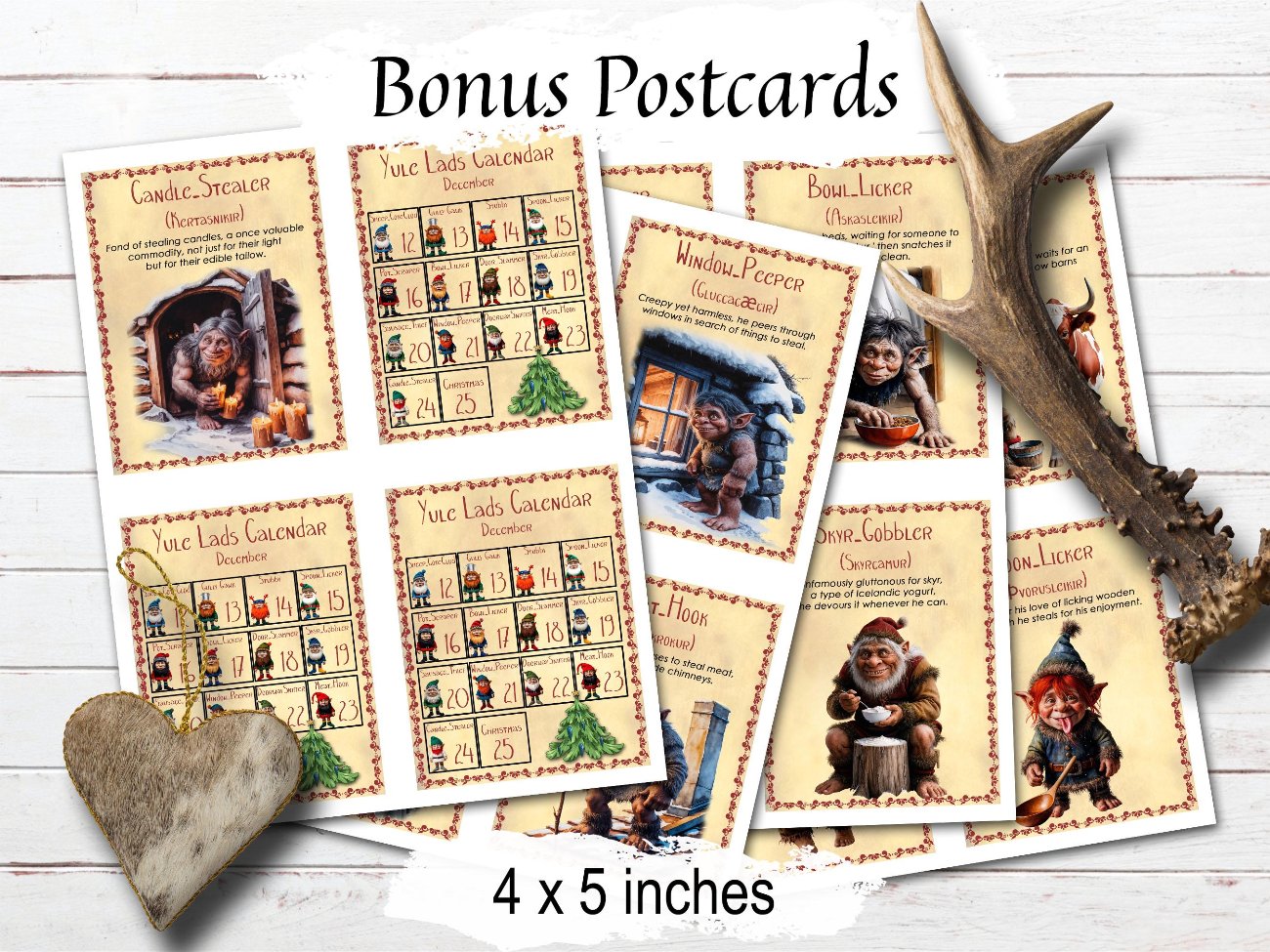 ICELANDIC YULE LADS Legend, Gryla, Winter Solstice, Christmas Monster, Calendar, Postcards, Scandinavian Folklore, Nordic Xmas, 21  Pages - Morgana Magick Spell