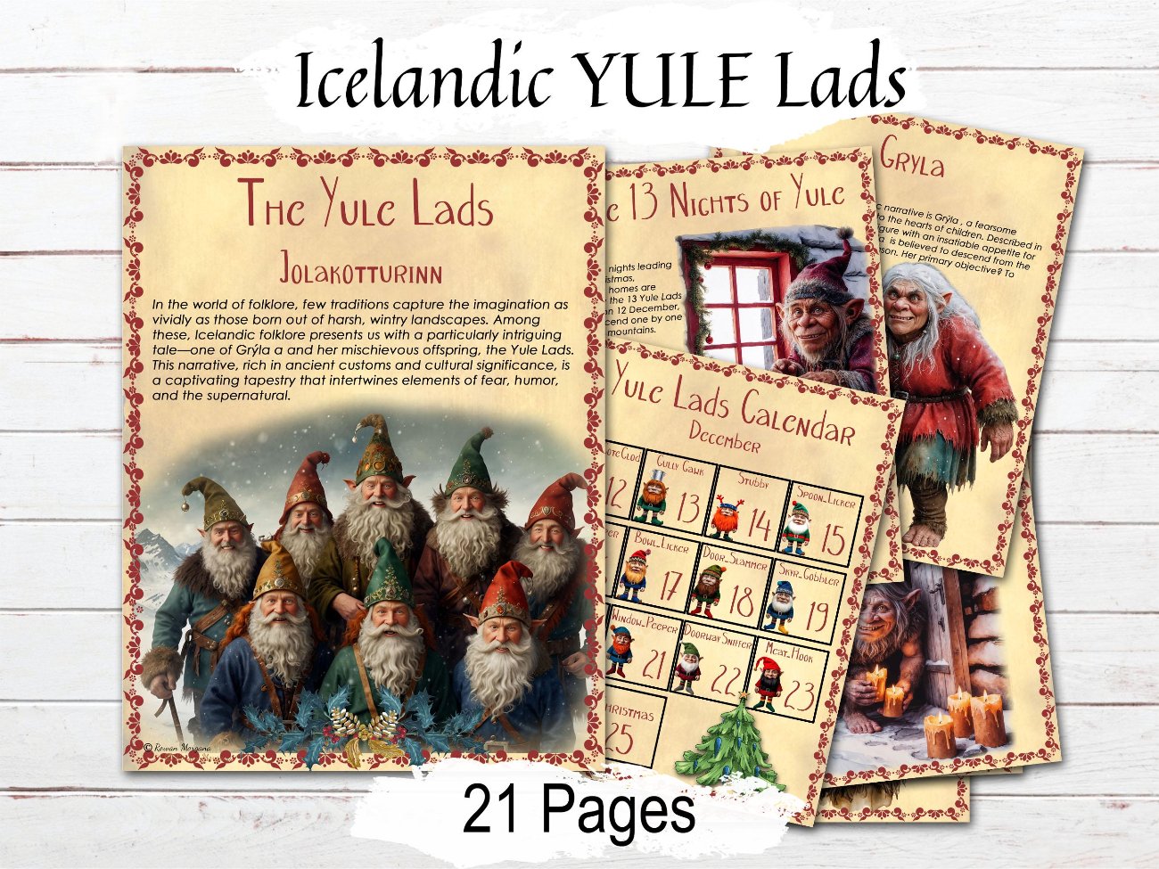 ICELANDIC YULE LADS Legend, Gryla, Winter Solstice, Christmas Monster, Calendar, Postcards, Scandinavian Folklore, Nordic Xmas, 21  Pages - Morgana Magick Spell