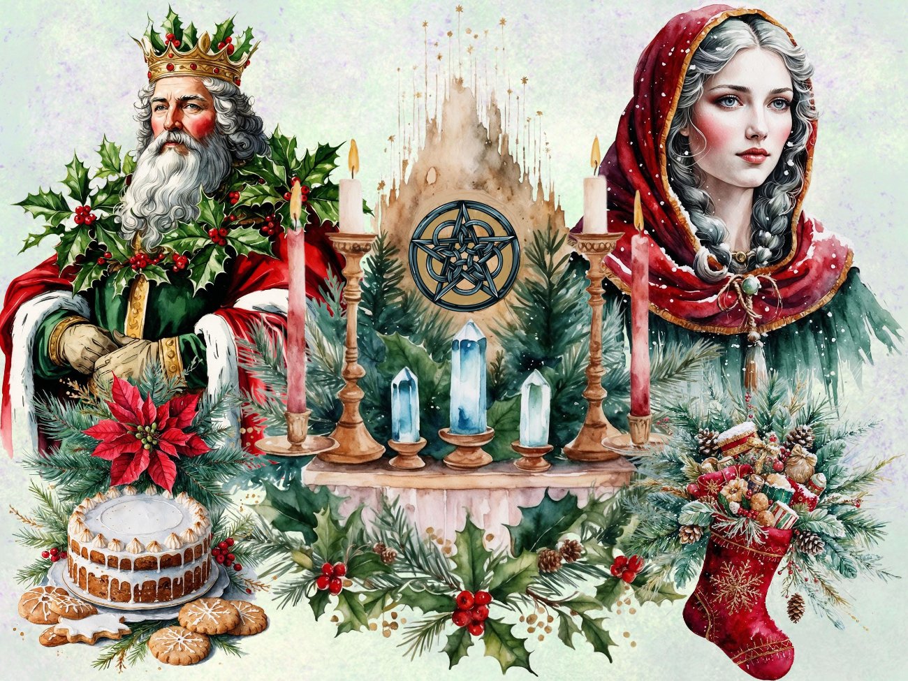 YULE CLIPART BUNDLE - Winter Solstice, 28 Watercolor Art PNGs for Pagan Ritual Altar - Commercial Use - Morgana Magick Spell