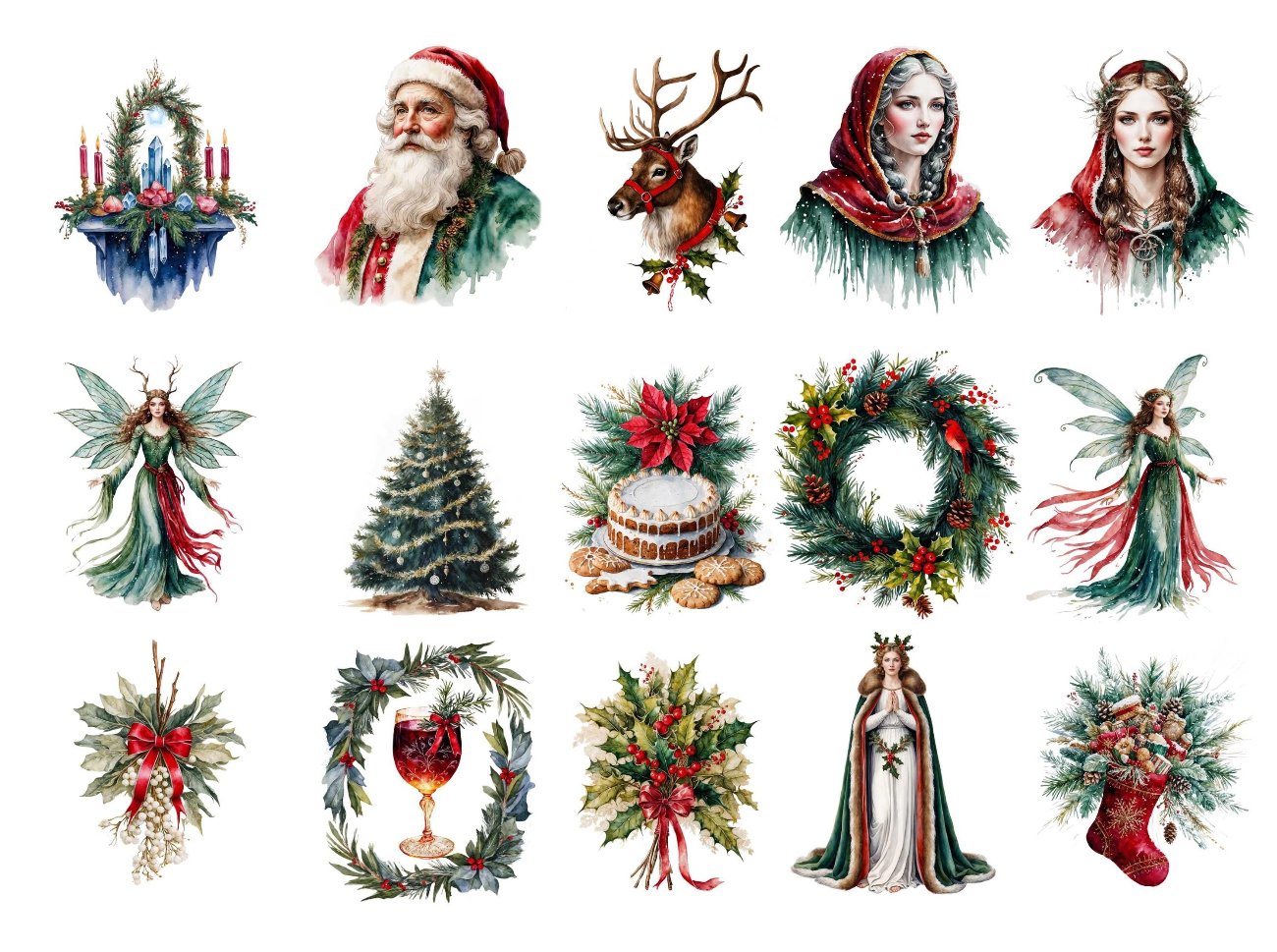 YULE CLIPART BUNDLE - Winter Solstice, 28 Watercolor Art PNGs for Pagan Ritual Altar - Commercial Use - Morgana Magick Spell