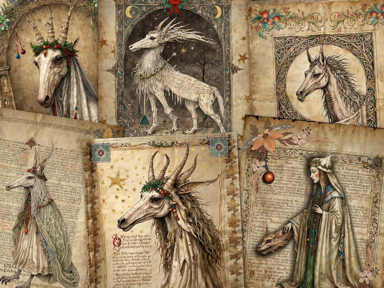 MARI LWYD, Junk Journal, Welsh Christmas Horse, Creepy Yule Skeleton, Mythical Spirit, Gothic Skull, Celtic Folklore, 20 Printable Pages - Morgana Magick Spell