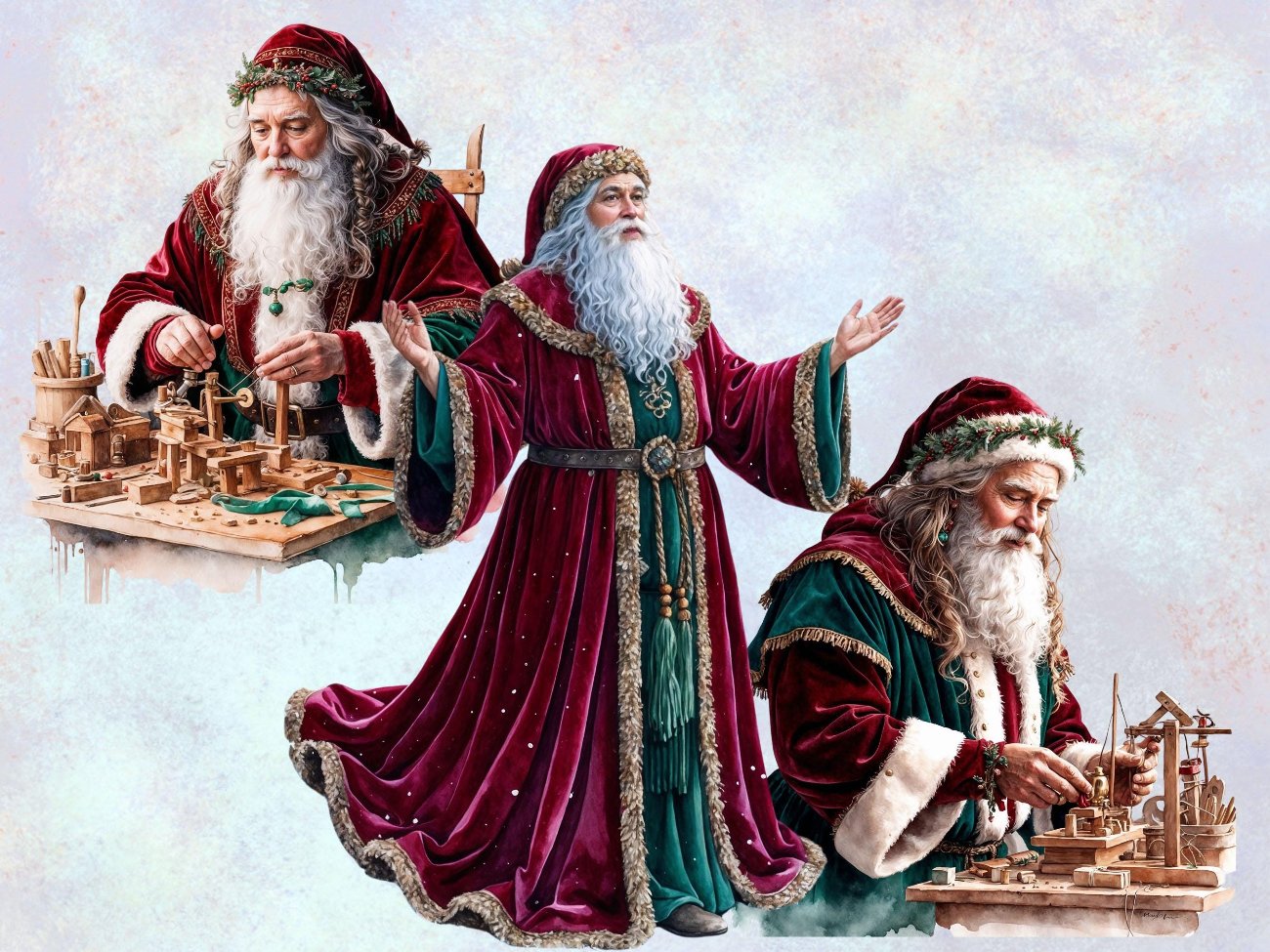 MAGIC SANTA CLAUS - Christmas Digital Prints, 26 Watercolor Art PNGs for Commercial Use