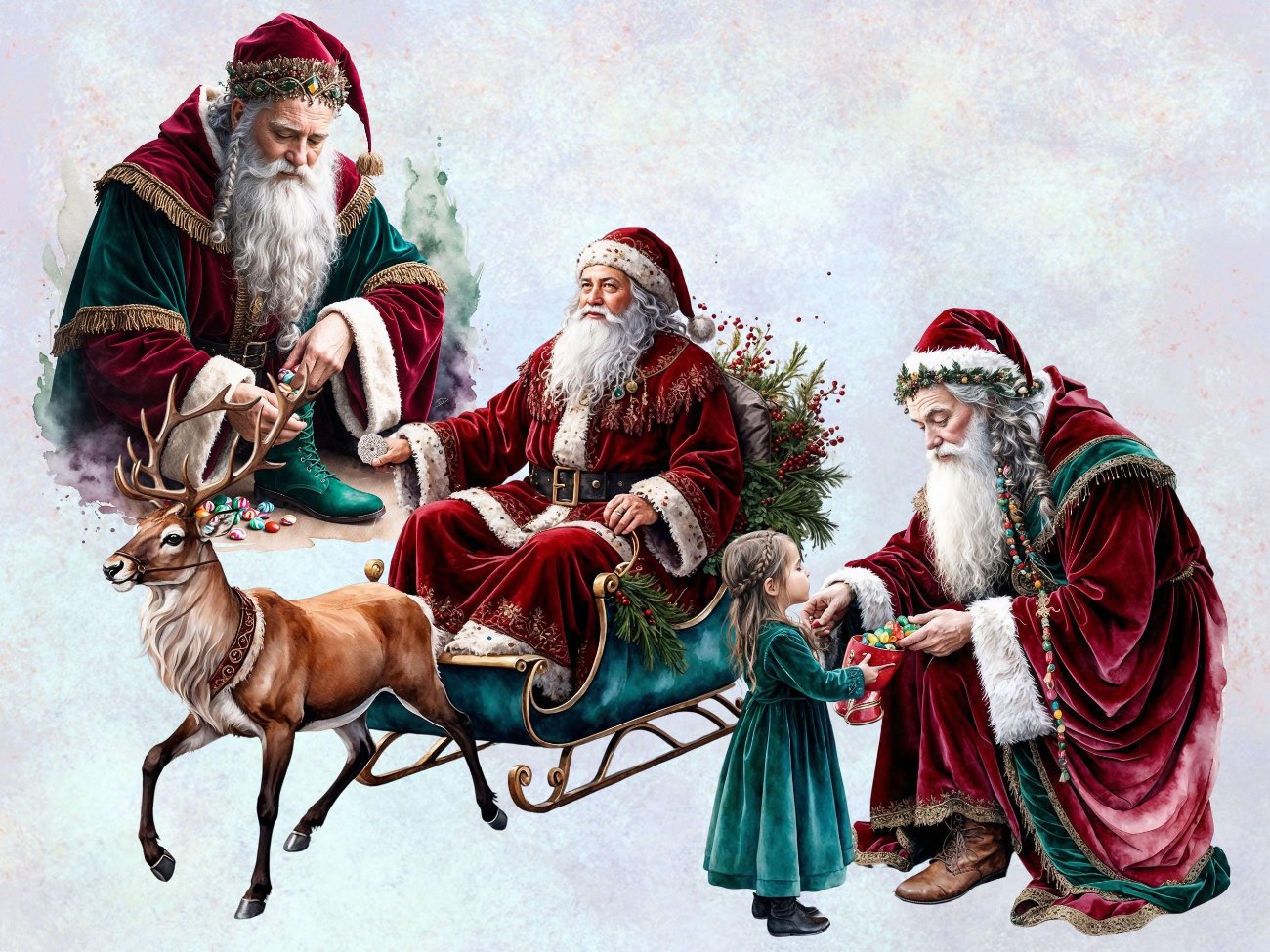 MAGIC SANTA CLAUS - Christmas Digital Prints, 26 Watercolor Art PNGs for Commercial Use