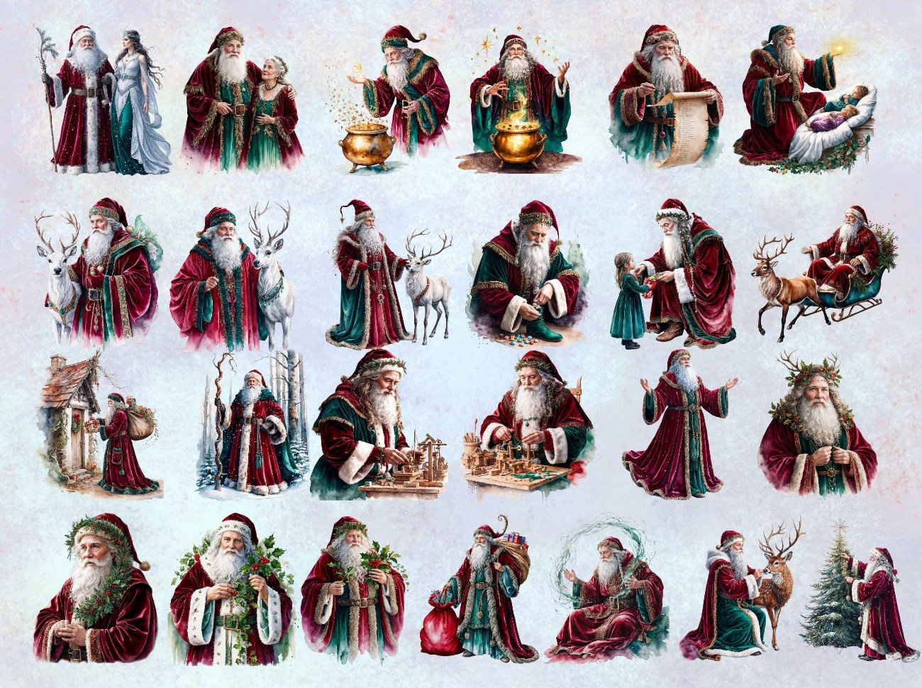 MAGIC SANTA CLAUS - Christmas Digital Prints, 26 Watercolor Art PNGs for Commercial Use