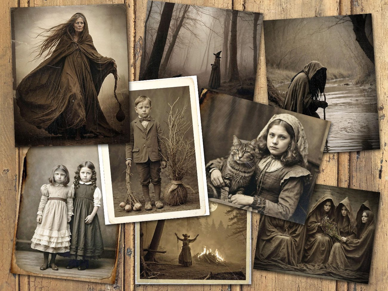 OLD WITCHCRAFT PRINTS, Antique Sepia Photos, Creepy Witch Printable, Commercial Use, 33 Witchy Images, Spooky Book of Shadows Grimoire Kit - Morgana Magick Spell