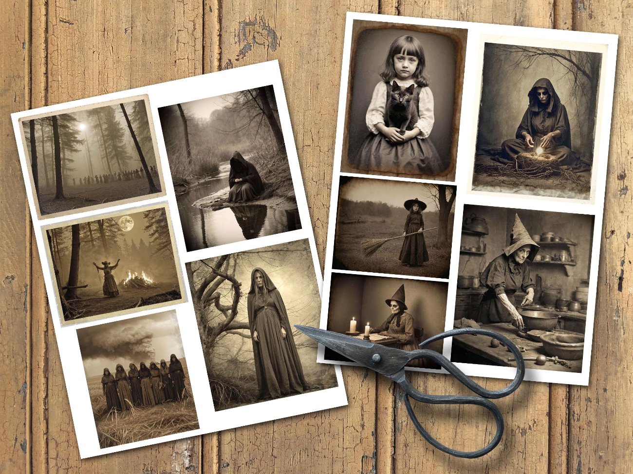 OLD WITCHCRAFT PRINTS, Antique Sepia Photos, Creepy Witch Printable, Commercial Use, 33 Witchy Images, Spooky Book of Shadows Grimoire Kit - Morgana Magick Spell