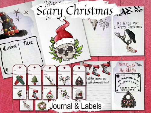 SCARY CHRISTMAS Junk Journal and Tags, Creepy Gothic Witch Christmas, Spooky Gothmas, Christmas Gift, 9 Page Journal and 14 Labels - Morgana Magick Spell