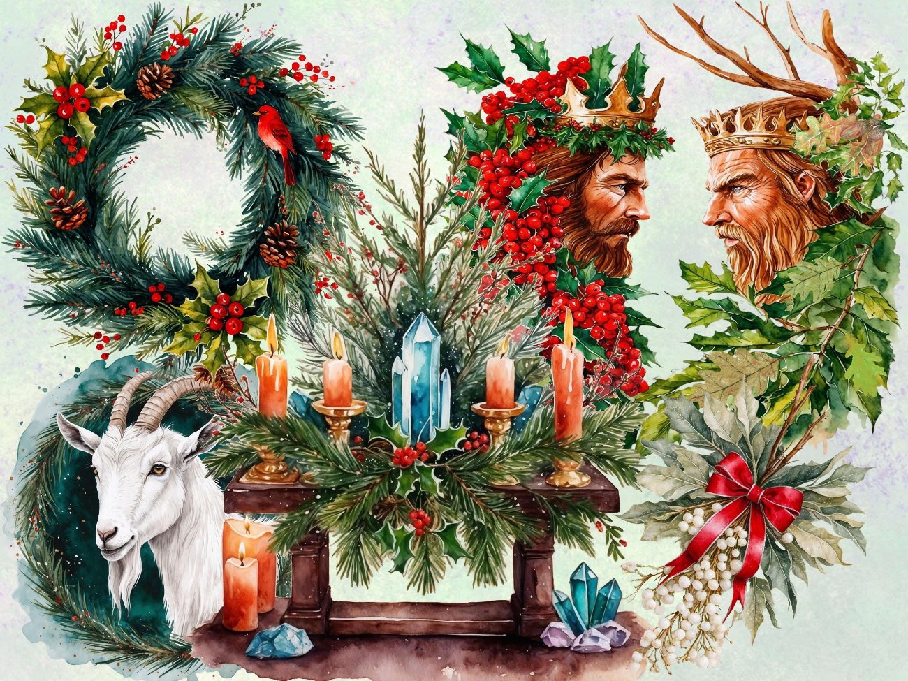 YULE CLIPART BUNDLE - Winter Solstice, 28 Watercolor Art PNGs for Pagan Ritual Altar - Commercial Use - Morgana Magick Spell