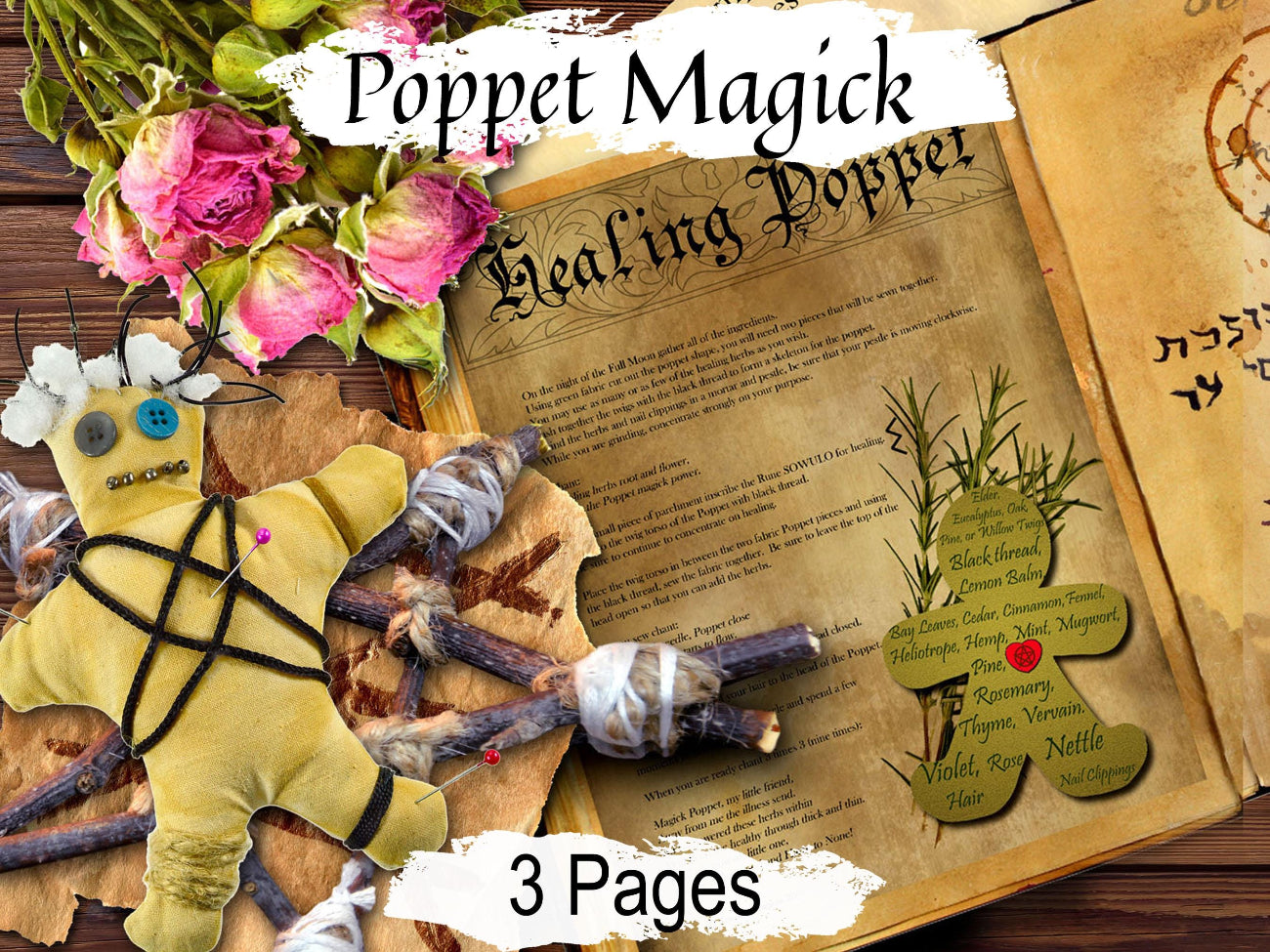 POPPET SPELL, Poppet Pattern, Wicca Witchcraft Spell Doll Magic, Poppet Spell Doll,  Pattern Kit, Printable 3 Pages - Morgana Magick Spell