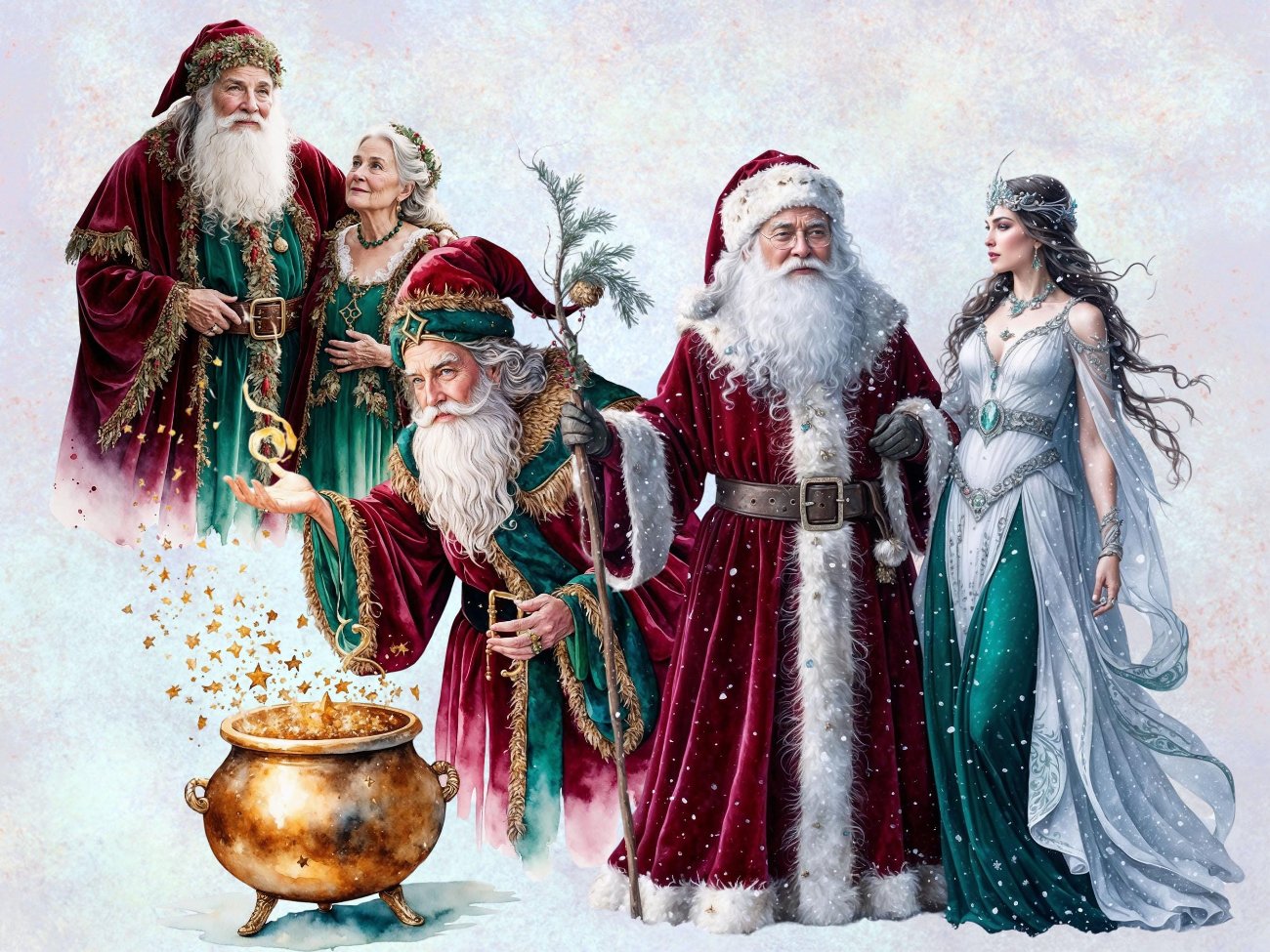 MAGIC SANTA CLAUS - Christmas Digital Prints, 26 Watercolor Art PNGs for Commercial Use