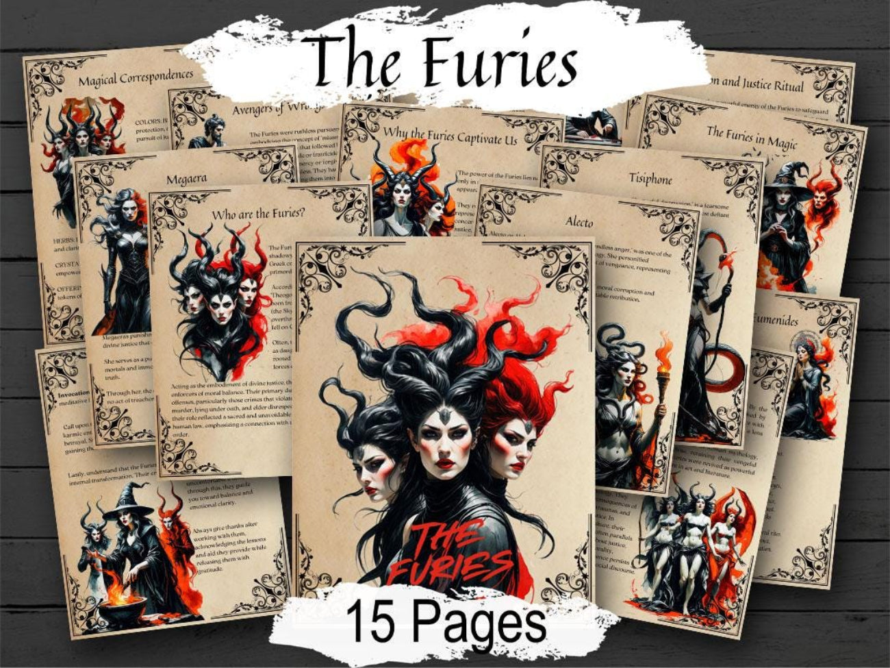 THE FURIES, Greek Mythology, Alecto Megaera  Tisiphone, Goddesses of Vengance & Justice,  Magic and Rituals, 16 Printable Pages - Morgana Magick Spell