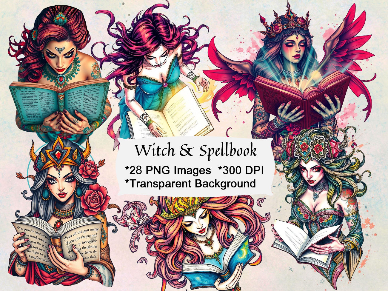 WITCH & SPELLBOOK Clipart Set – 28 Pages of Mystical Designs, Create Spooky Vibes, Commercial Licence Included - Morgana Magick Spell