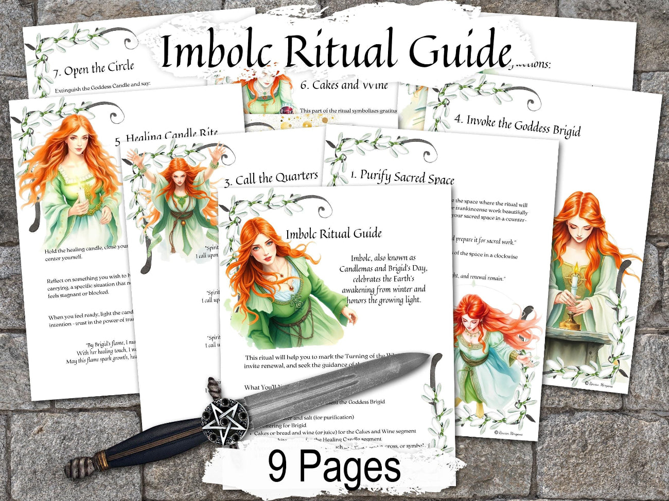 IMBOLC RITUAL GUIDE, Goddess Brigid Altar Spell, Wheel of the Year Traditions for Mid Winter, 9 Printable Spellbook Pages - Morgana Magick Spell