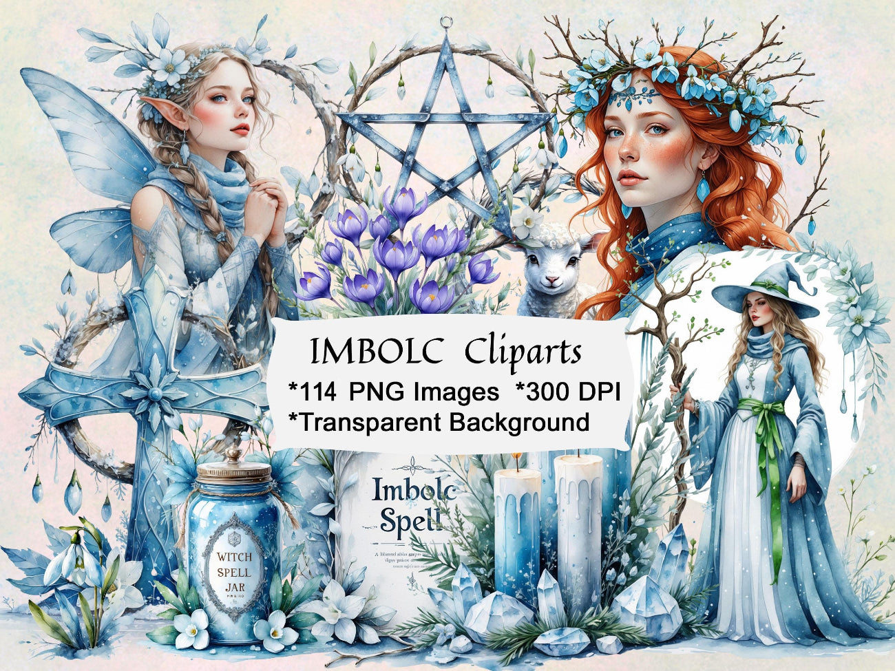 IMBOLC CLIPART BUNDLE  - 114 Stunning PNGs for Candlemas & Pagan Rituals, Watercolor Fine Art, Commercial Use - Morgana Magick Spell