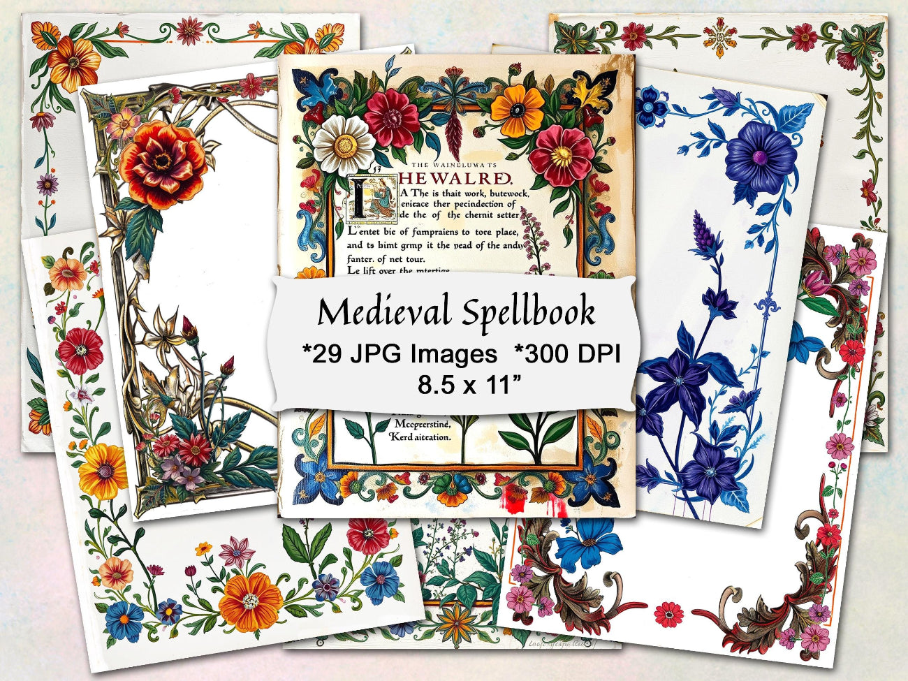 MEDIEVAL FLORAL, Junk Journal Spellbook Pages for Grimoires & Book of Shadows, 29 Printable Pages, Commercial Use, Artists Graphic Designers - Morgana Magick Spell