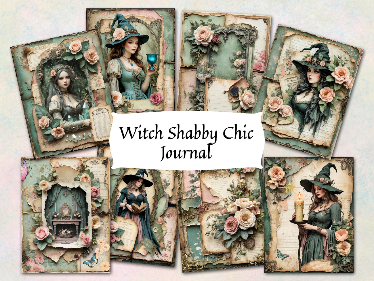 WHIMSICAL WITCHES, Book of Shadows Kit, Junk Journals, Grimoires, Witch Greeting Cards, Spellbinding Books, 64 Pages, Commercial Use - Morgana Magick Spell
