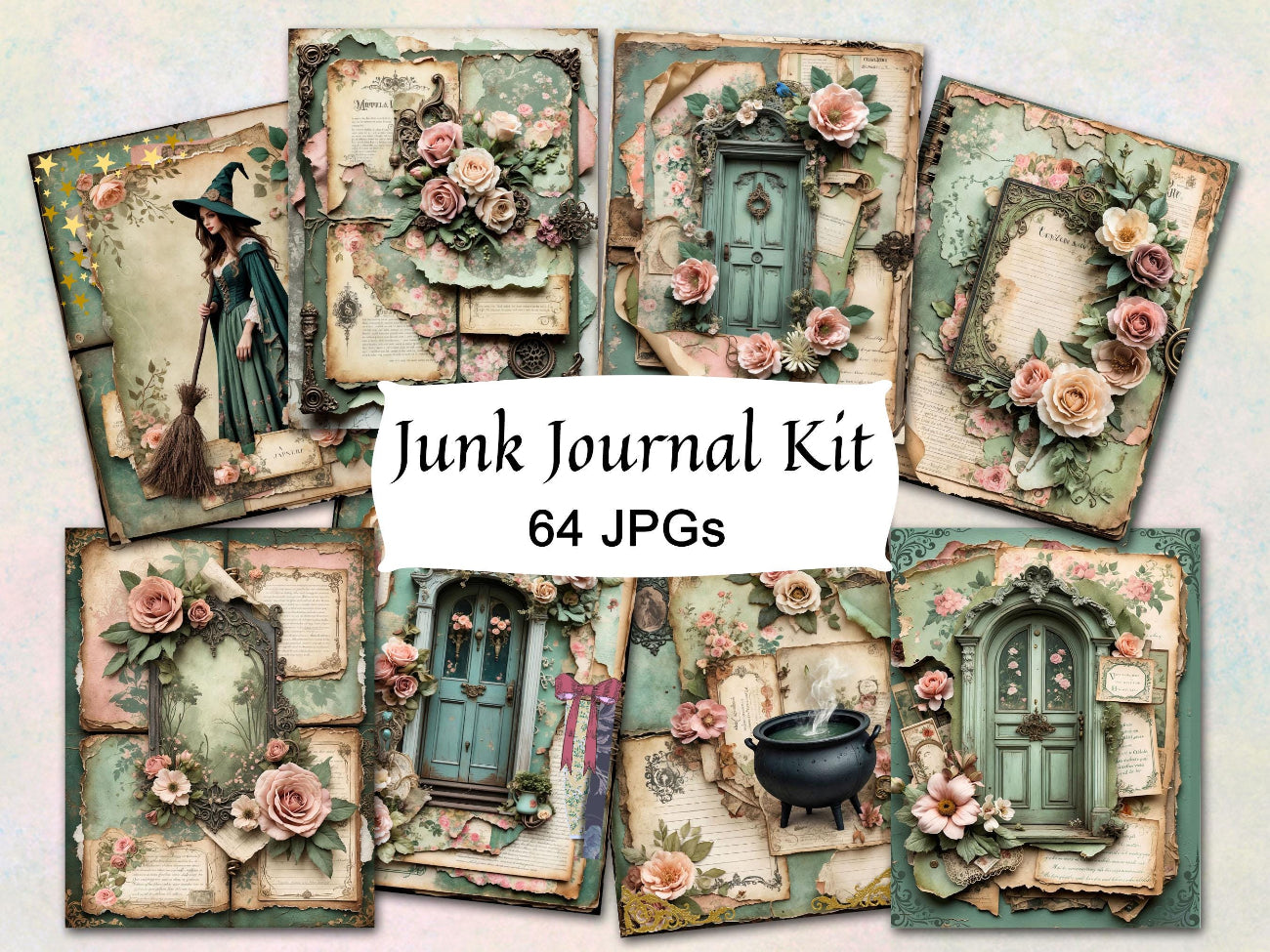 WHIMSICAL WITCHES, Book of Shadows Kit, Junk Journals, Grimoires, Witch Greeting Cards, Spellbinding Books, 64 Pages, Commercial Use - Morgana Magick Spell