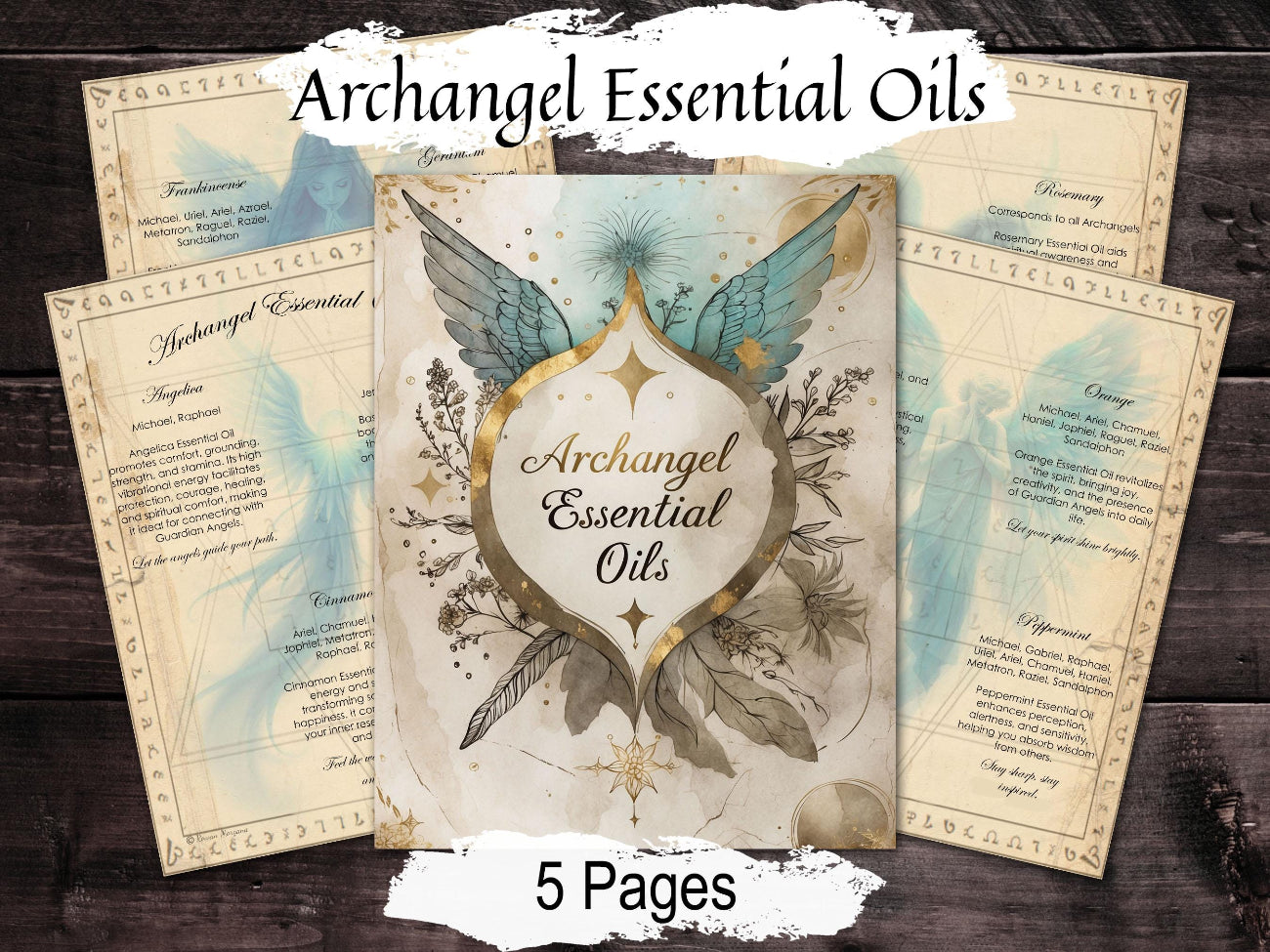 ARCHANGEL ESSENTIAL OILS, Angel Aromatherapy, Divine Connection, Celestial Junk Journal Grimoire, 5 Printable Pages for your Book of Shadows - Morgana Magick Spell