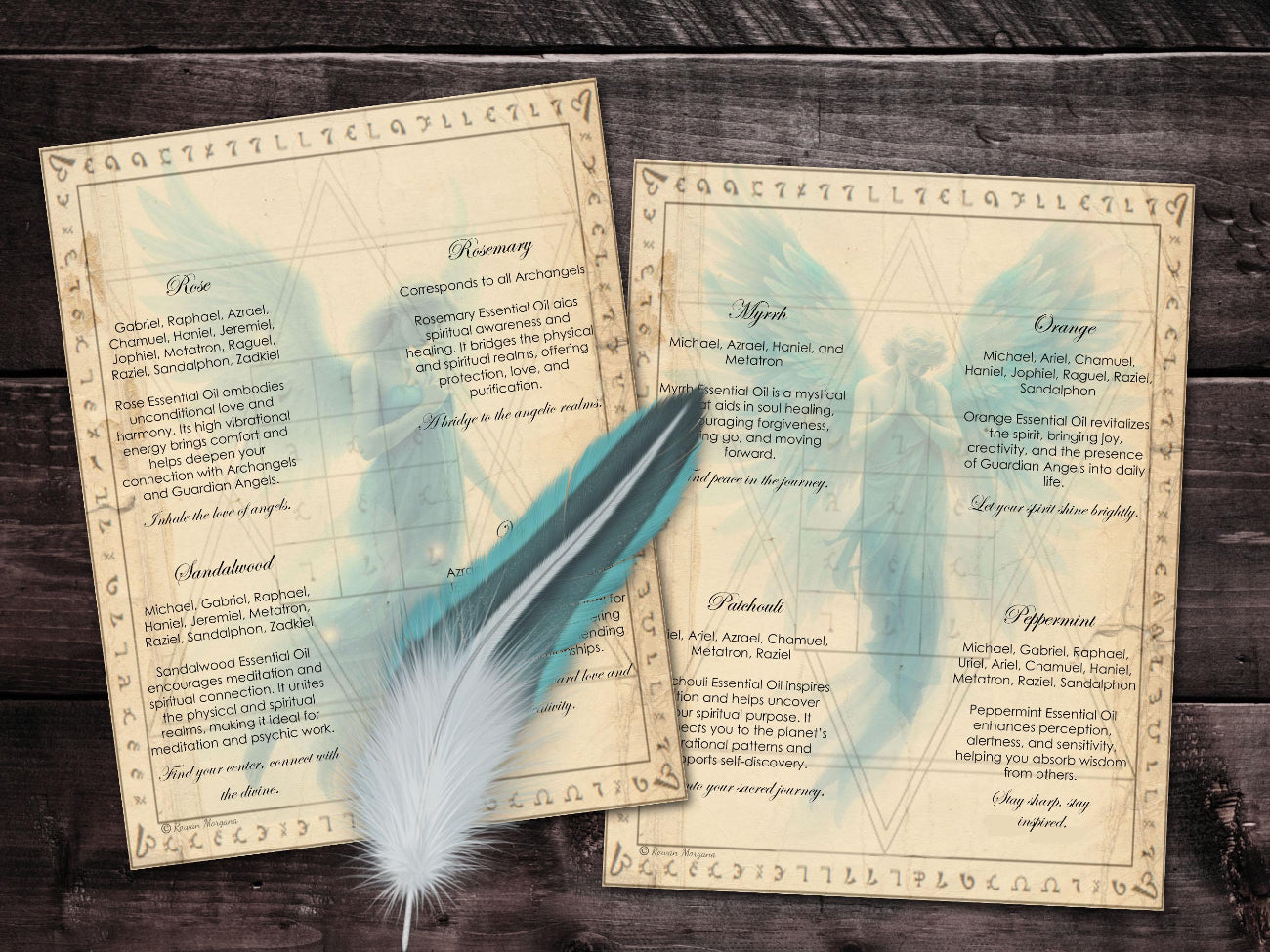 ARCHANGEL ESSENTIAL OILS, Angel Aromatherapy, Divine Connection, Celestial Junk Journal Grimoire, 5 Printable Pages for your Book of Shadows - Morgana Magick Spell