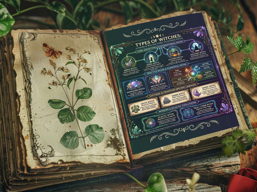 Types of Witches Infographic: A Pagan & Wiccan Guide to Diverse Paths, Witchcraft Printable Grimoire Page