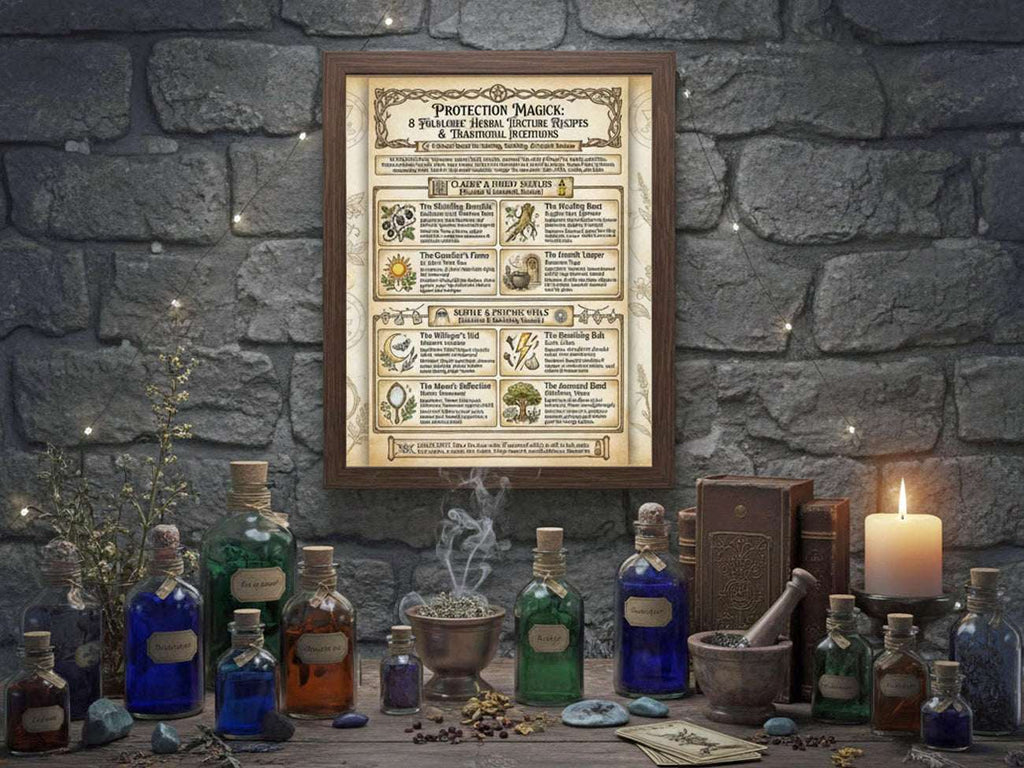 Protection Magick Infographic: 8 Folkloric Herbal Tincture Recipes & Traditional Intentions