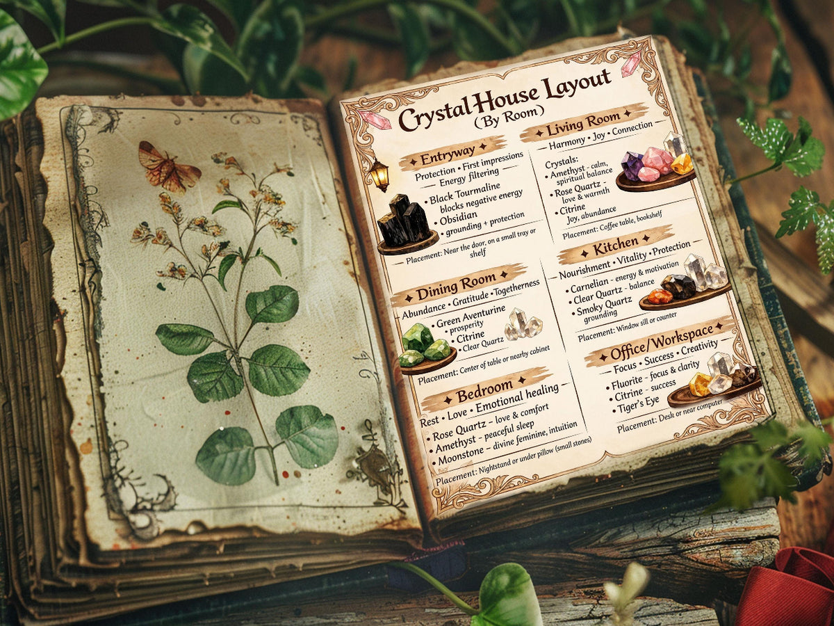 Crystal House Layout: Printable Grimoire Page & Witchcraft Infographic