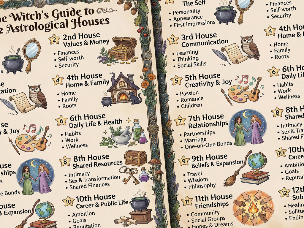The Witch's Guide to the 12 Astrological Houses - Infographic Grimore Page