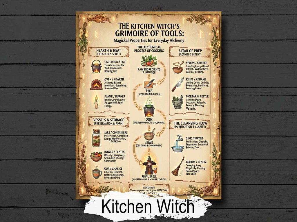 Kitchen Witch Infographic: Witchcraft Printable Grimoire Page for Your Magical Kitchen