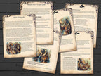 Set of shaman magick spell pages about political magic and world viruses, with illustrations on a wooden surface