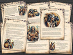 Educational pages on shamanism about shamanic exercises and infomation with illustrations and text on a wooden background