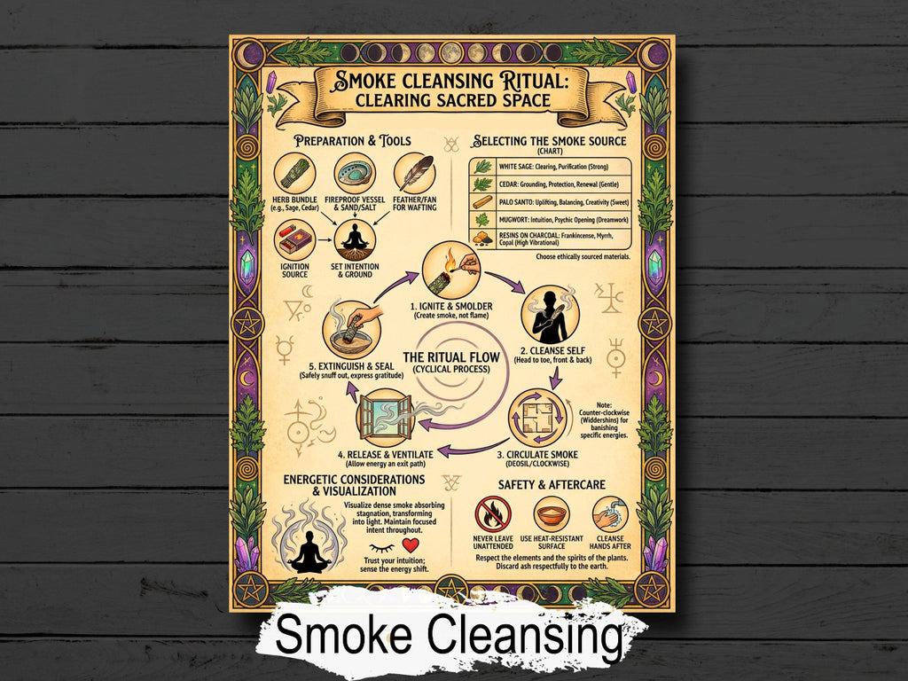 Smoke Cleansing Infographic: How to Smudge, Step-by-Step Guide, Eliminate Negative Energy