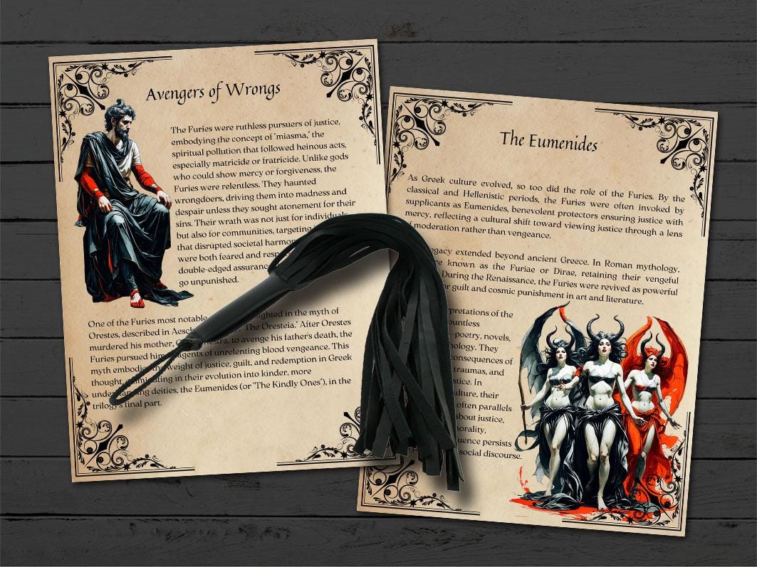 THE FURIES, Greek Mythology, Alecto Megaera  Tisiphone, Goddesses of Vengance & Justice,  Magic and Rituals, 16 Printable Pages - Morgana Magick Spell
