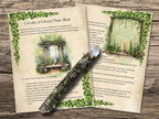 Instructions for creating a Green Man Altar with a piece of wood on top, set against a wooden background.