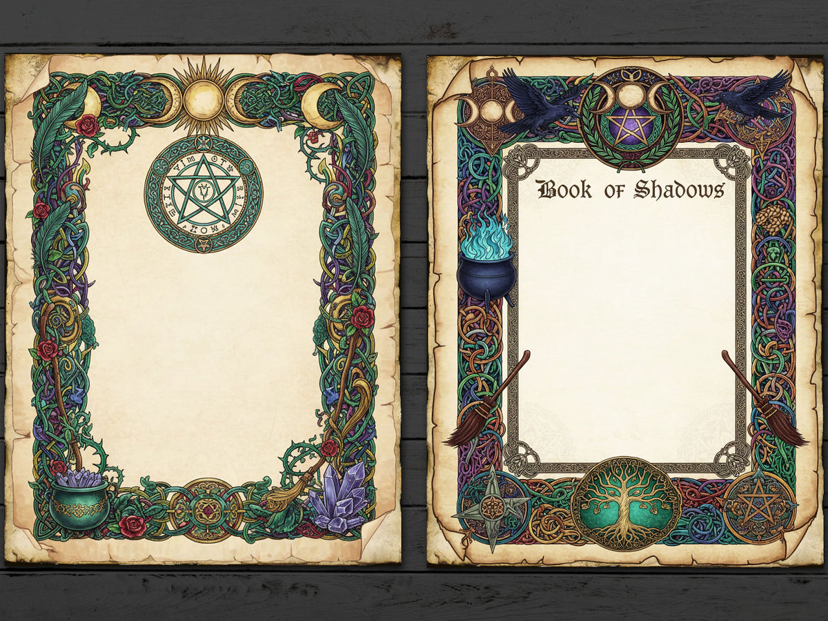 Wicca Parchments: Junk Journal Kit, DIY Spellbook, 40 Enchanted pages for Commercial Use