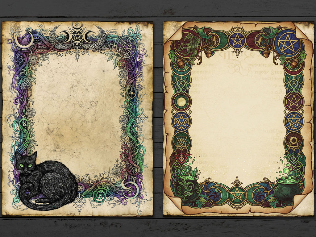 Wicca Parchments: Junk Journal Kit, DIY Spellbook, 40 Enchanted pages for Commercial Use