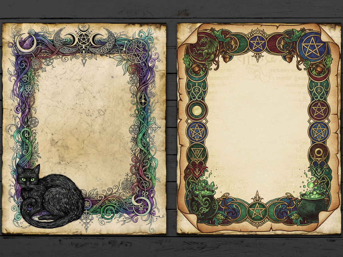 Wicca Parchments: Junk Journal Kit, DIY Spellbook, 40 Enchanted pages for Commercial Use
