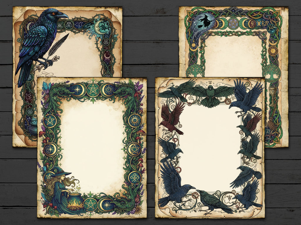 Wicca Parchments: Junk Journal Kit, DIY Spellbook, 40 Enchanted pages for Commercial Use