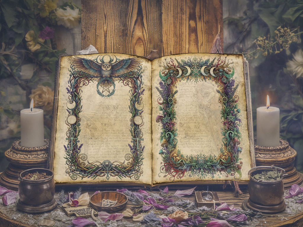 Wicca Parchments: Junk Journal Kit, DIY Spellbook, 40 Enchanted pages for Commercial Use