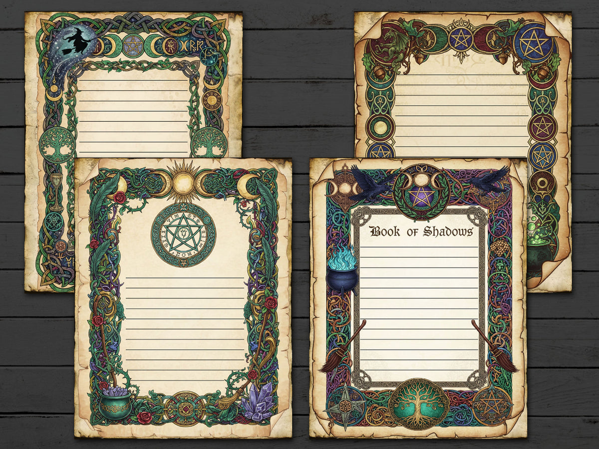 Four decorative sheets with intricate designs on a wooden surface