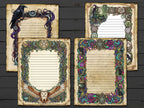 Four decorative sheets of paper with intricate designs on a wooden surface.