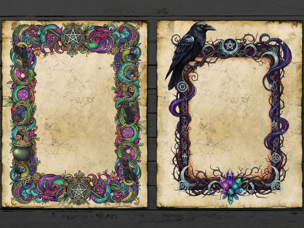 Wicca Parchments: Junk Journal Kit, DIY Spellbook, 40 Enchanted pages for Commercial Use