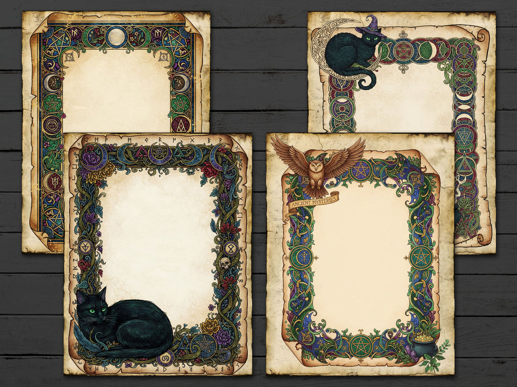 Wicca Parchments: Junk Journal Kit, DIY Spellbook, 40 Enchanted pages for Commercial Use