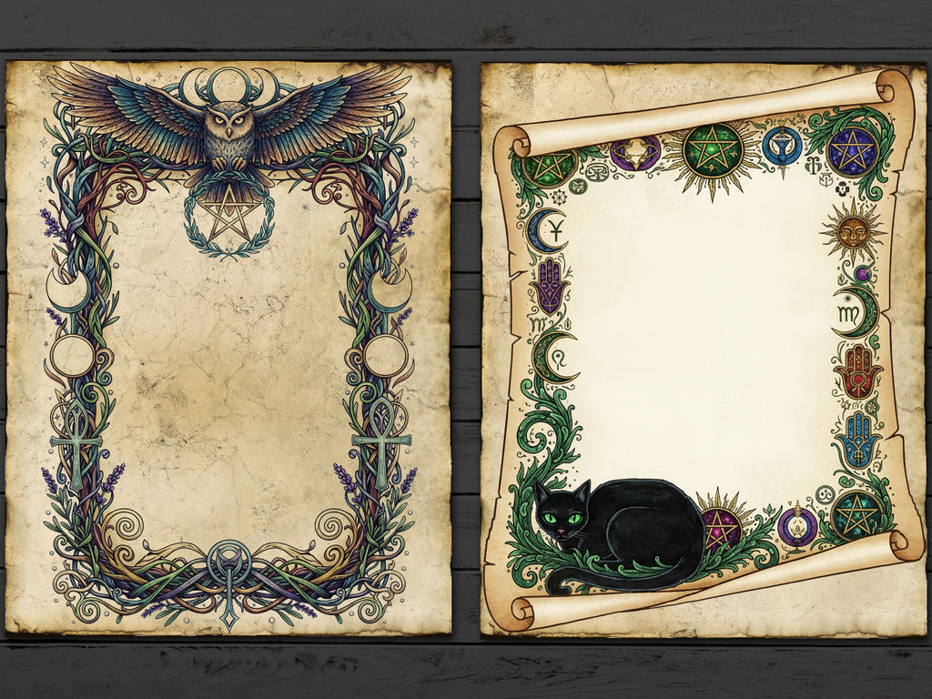 Wicca Parchments: Junk Journal Kit, DIY Spellbook, 40 Enchanted pages for Commercial Use