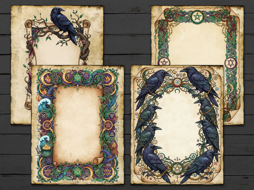 Wicca Parchments: Junk Journal Kit, DIY Spellbook, 40 Enchanted pages for Commercial Use