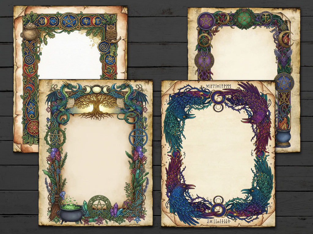 Wicca Parchments: Junk Journal Kit, DIY Spellbook, 40 Enchanted pages for Commercial Use